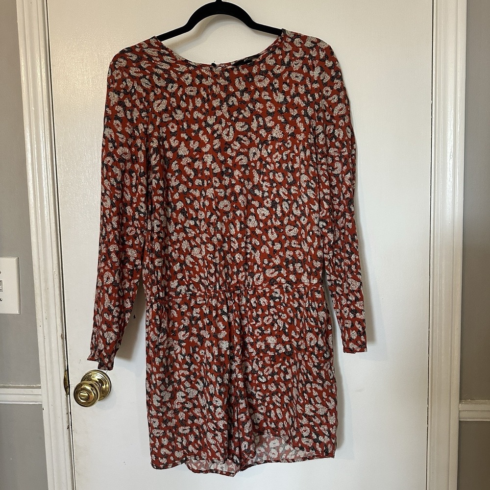 HM Long Sleeve Romper Red Boho Floral Animal Print Jumpsuit Size 8‎